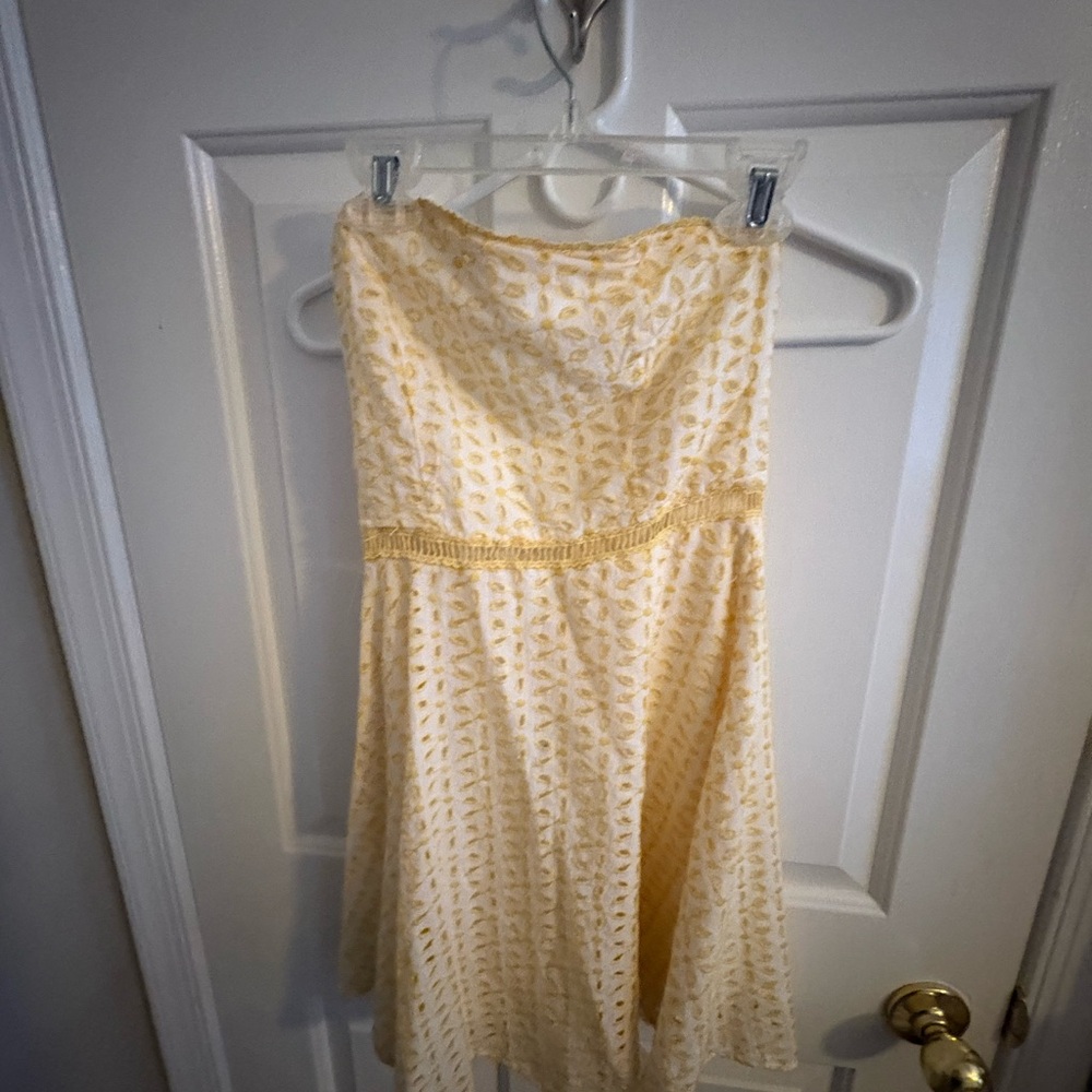 Strapless Yellow Patterned Dress